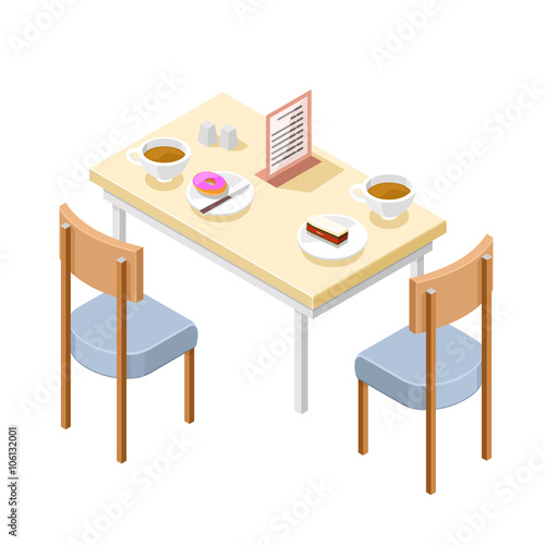 A vector isometric illustration of Eating at Diner.
Eating a snack at a Diner or Cafe.
