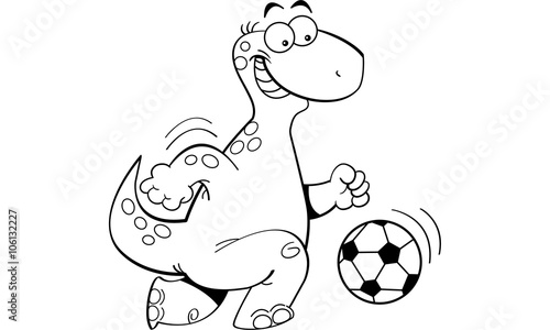 Black and white illustration of a dinosaur playing soccer. © bennerdesign