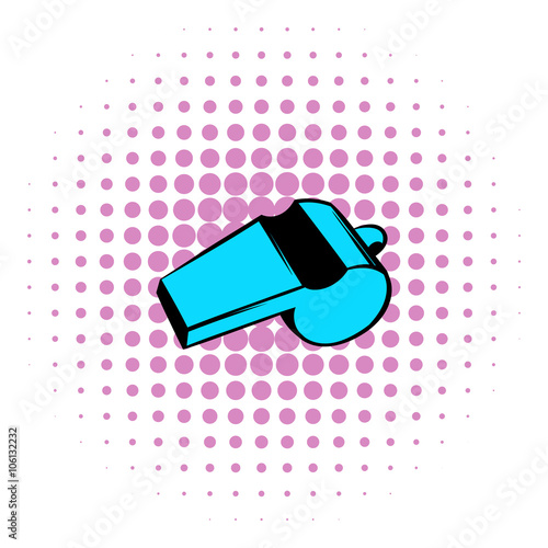 Blue sport whistle icon, comics style 
