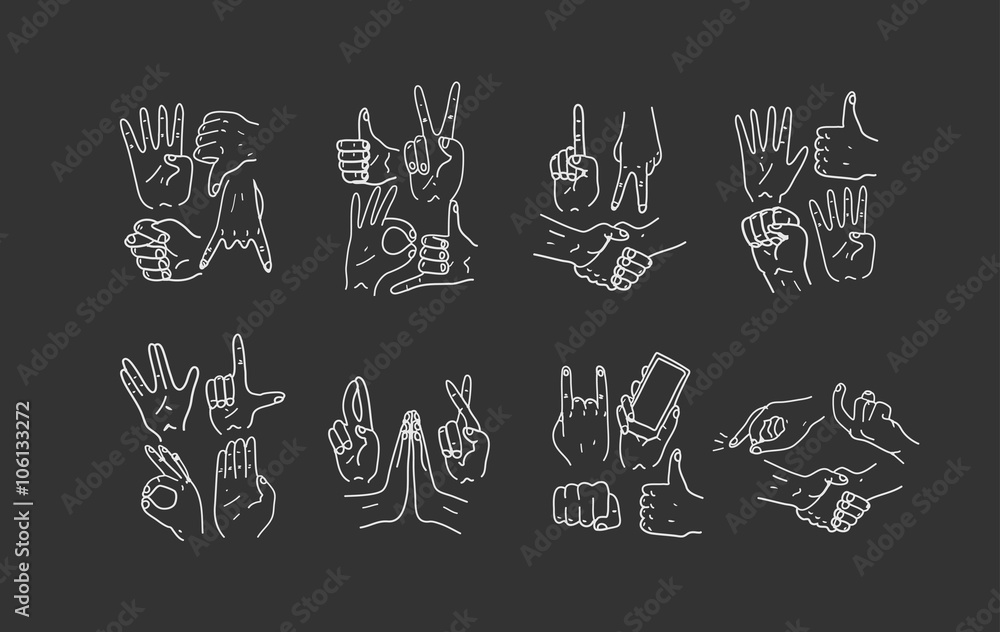 Hands.Gestures. Hand drawn vector illustration. Isolated. Doodle.