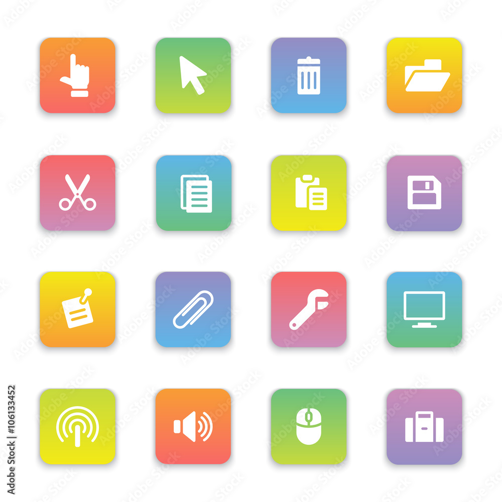 gradient colored flat computer and technology icon set on rounded rectangle for web design, user interface (UI), infographic and mobile application (apps) gradient colored flat computer and technology icon set on rounded rectangle for web design, user interface (UI), infographic and mobile application (apps)
