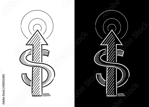 Up arrow with a letter s wrapped in it symbolizing money
