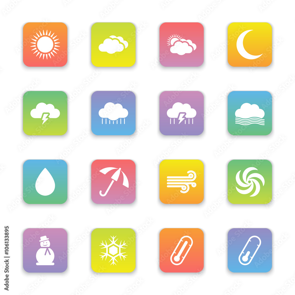 gradient colored flat weather icon set on rounded rectangle for web design, user interface (UI), infographic and mobile application (apps) gradient colored flat weather icon set on rounded rectangle for web design, user interface (UI), infographic and mobile application (apps)