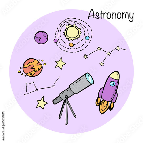 Set of stydying elements. Astronomy topic.