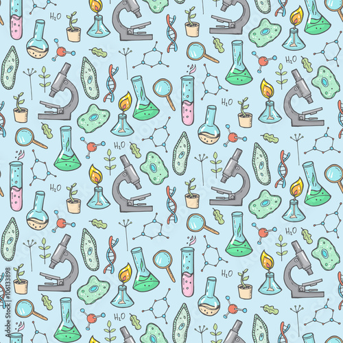 Seamless pattern with chemistry and biology elements