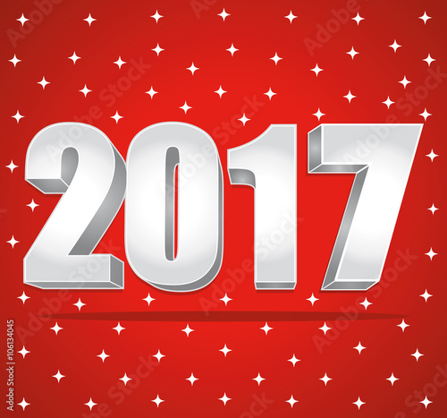 2017. Bonne année carte de voeux rouge et argent. 