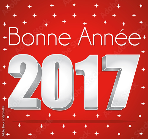 2017. Bonne année carte de vœux rouge et argent. Texte en français.