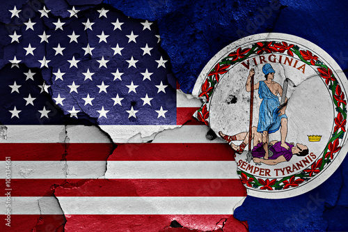 Wallpaper Mural flags of USA and Virginia painted on cracked wall Torontodigital.ca