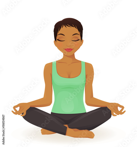 Young woman practicing yoga in lotus pose 