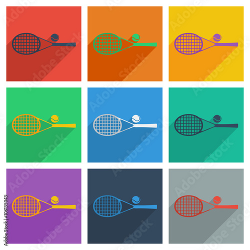 Set of tennis racket with shadow flat concept modern design