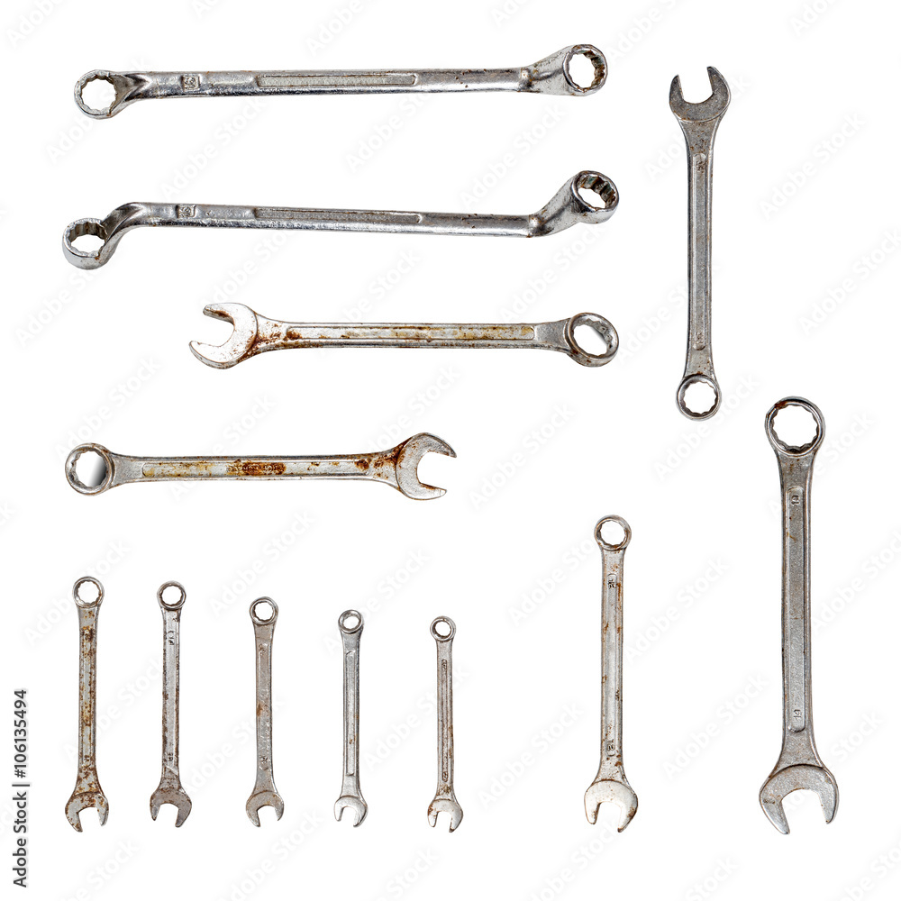 Old wrenches isolated on white background. Old wrenches isolated on white background.