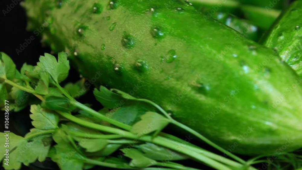 Cucumbers on a black background Rotation Cucumbers on a black background Rotation