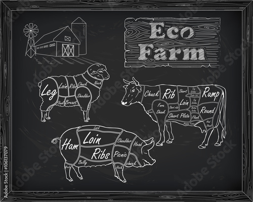 butchering beef diagram, pork, lamb and farm