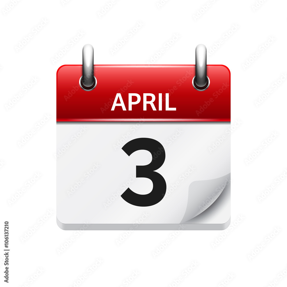April 3. Vector flat daily calendar icon. Date and time, day, month. Holiday. April 3. Vector flat daily calendar icon. Date and time, day, month. Holiday.