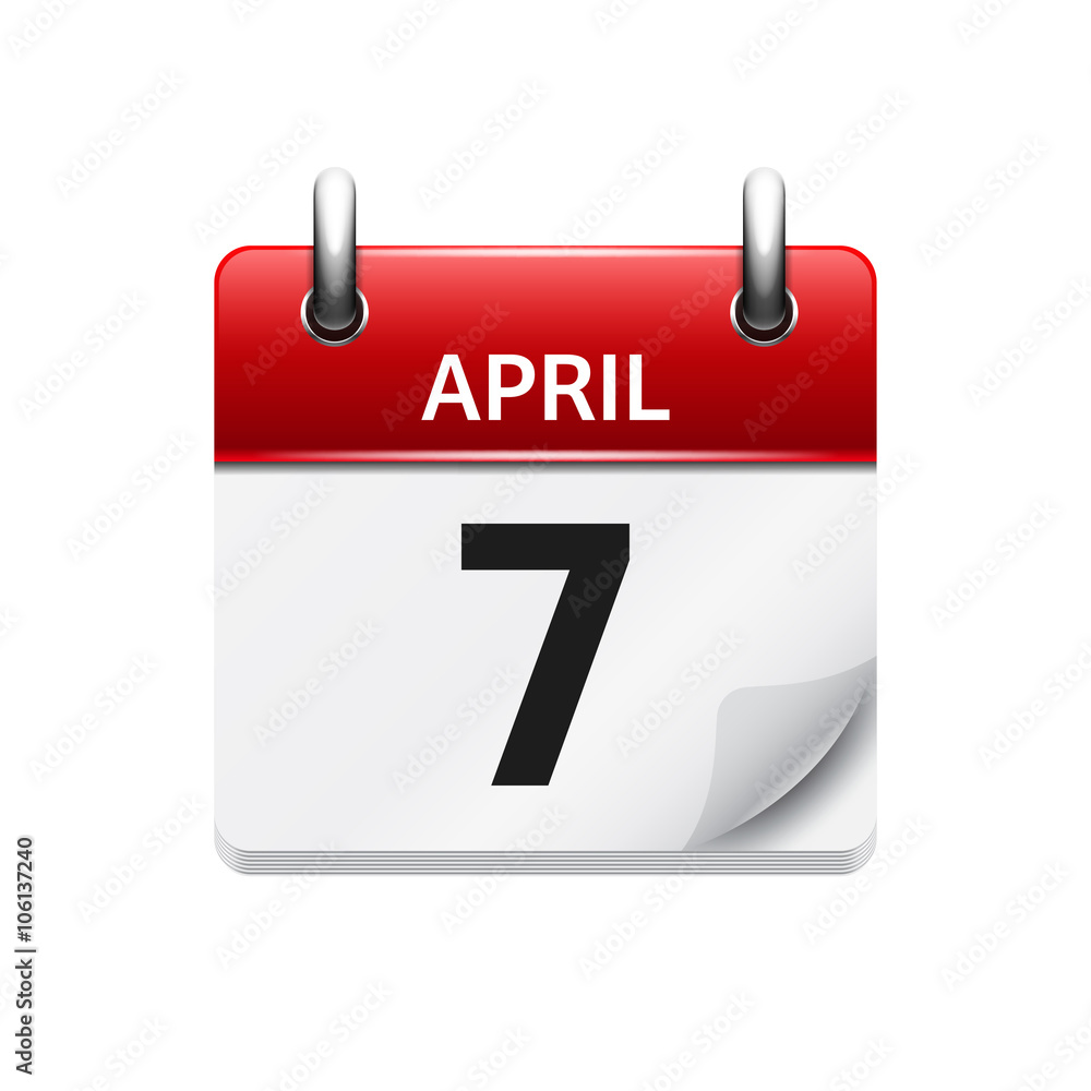 April 7. Vector flat daily calendar icon. Date and time, day, month. Holiday. April 7. Vector flat daily calendar icon. Date and time, day, month. Holiday.