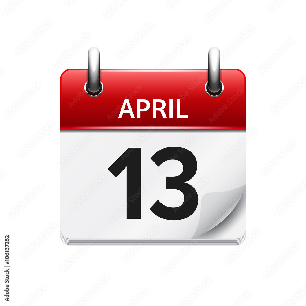 April 13. Vector flat daily calendar icon. Date and time, day, month. Holiday. April 13. Vector flat daily calendar icon. Date and time, day, month. Holiday.