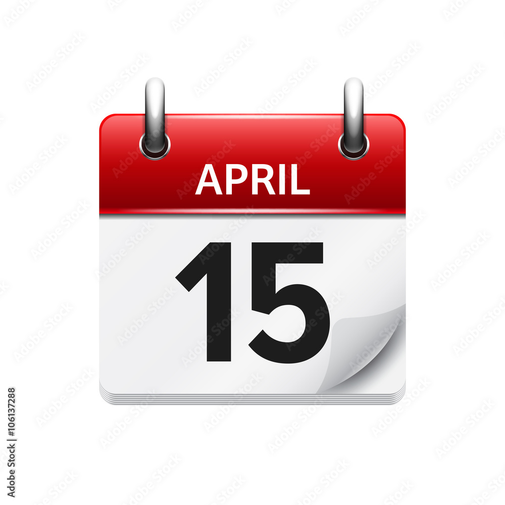 Fototapeta premium April 15. Vector flat daily calendar icon. Date and time, day, month. Holiday.