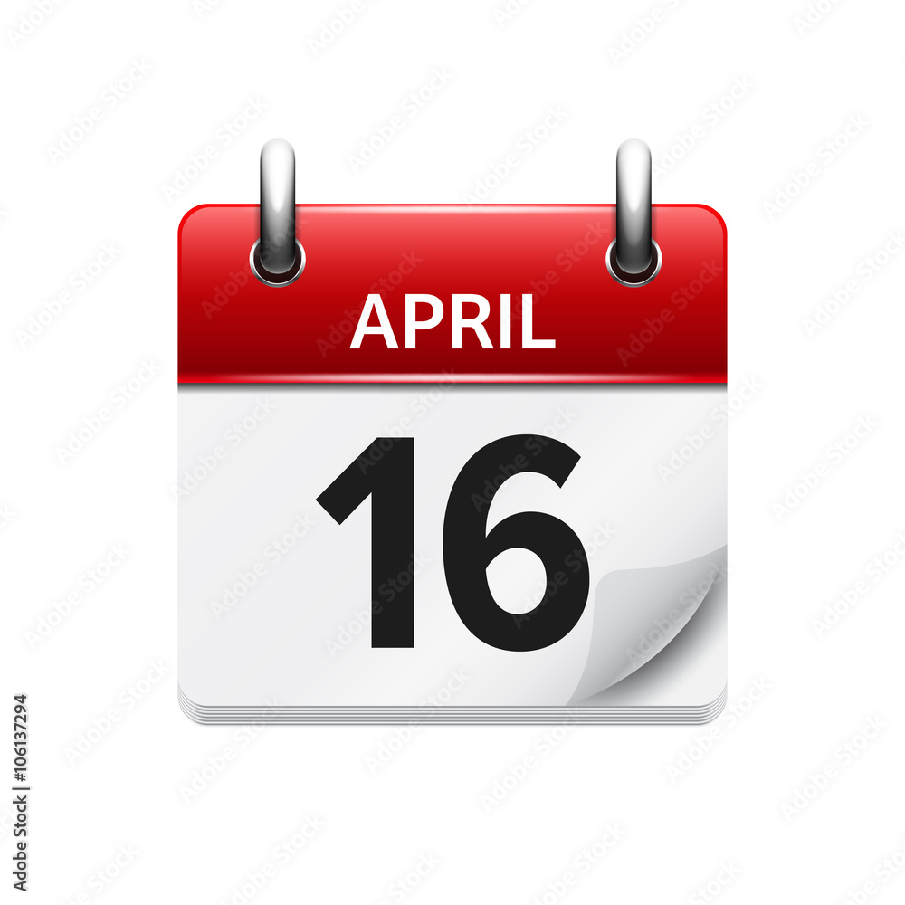 April 16. Vector flat daily calendar icon. Date and time, day, month. Holiday. April 16. Vector flat daily calendar icon. Date and time, day, month. Holiday.