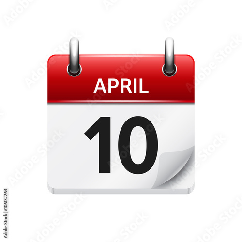 April 10. Vector flat daily calendar icon. Date and time, day, month. Holiday.