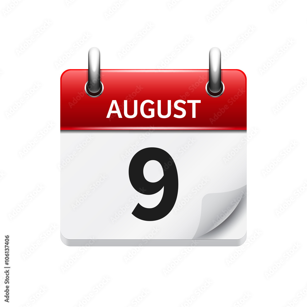 August 9. Vector flat daily calendar icon. Date and time, day, month. Holiday. August 9. Vector flat daily calendar icon. Date and time, day, month. Holiday.