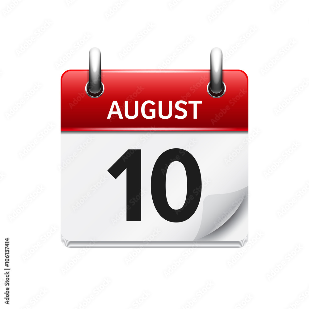 August 10. Vector flat daily calendar icon. Date and time, day, month. Holiday. August 10. Vector flat daily calendar icon. Date and time, day, month. Holiday.