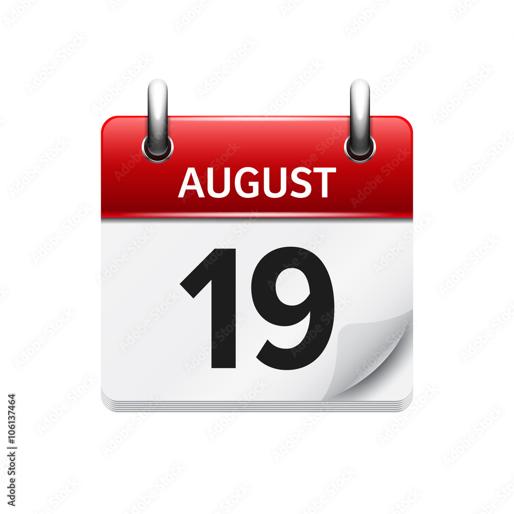 August 19. Vector flat daily calendar icon. Date and time, day, month. Holiday. August 19. Vector flat daily calendar icon. Date and time, day, month. Holiday.