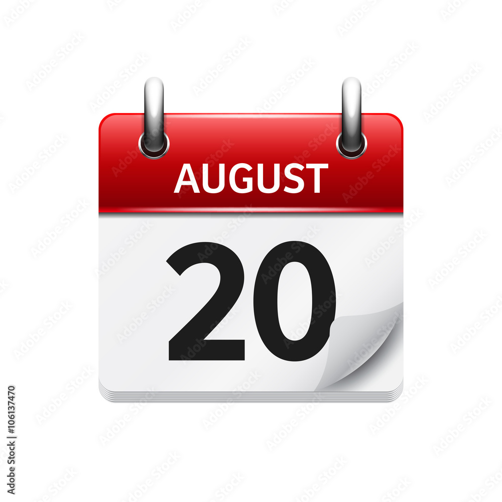 August 20. Vector flat daily calendar icon. Date and time, day, month. Holiday. August 20. Vector flat daily calendar icon. Date and time, day, month. Holiday.