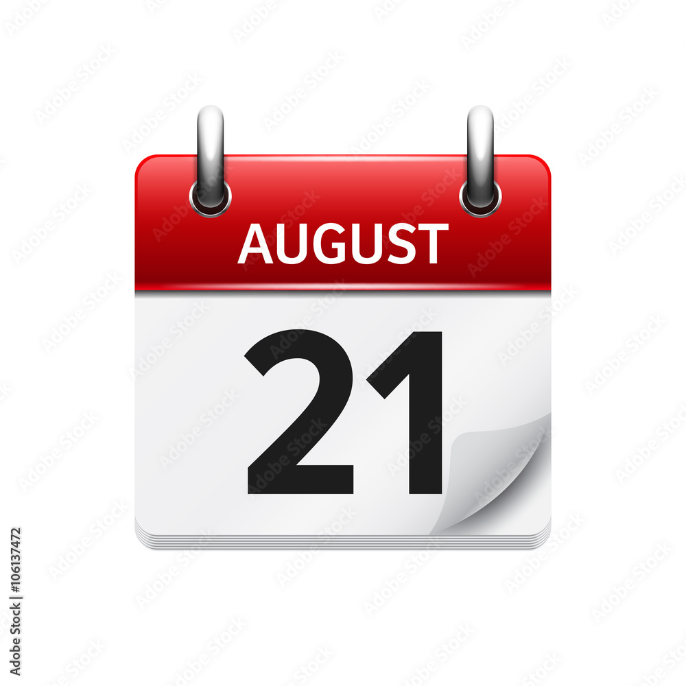 August 21. Vector flat daily calendar icon. Date and time, day, month. Holiday. August 21. Vector flat daily calendar icon. Date and time, day, month. Holiday.