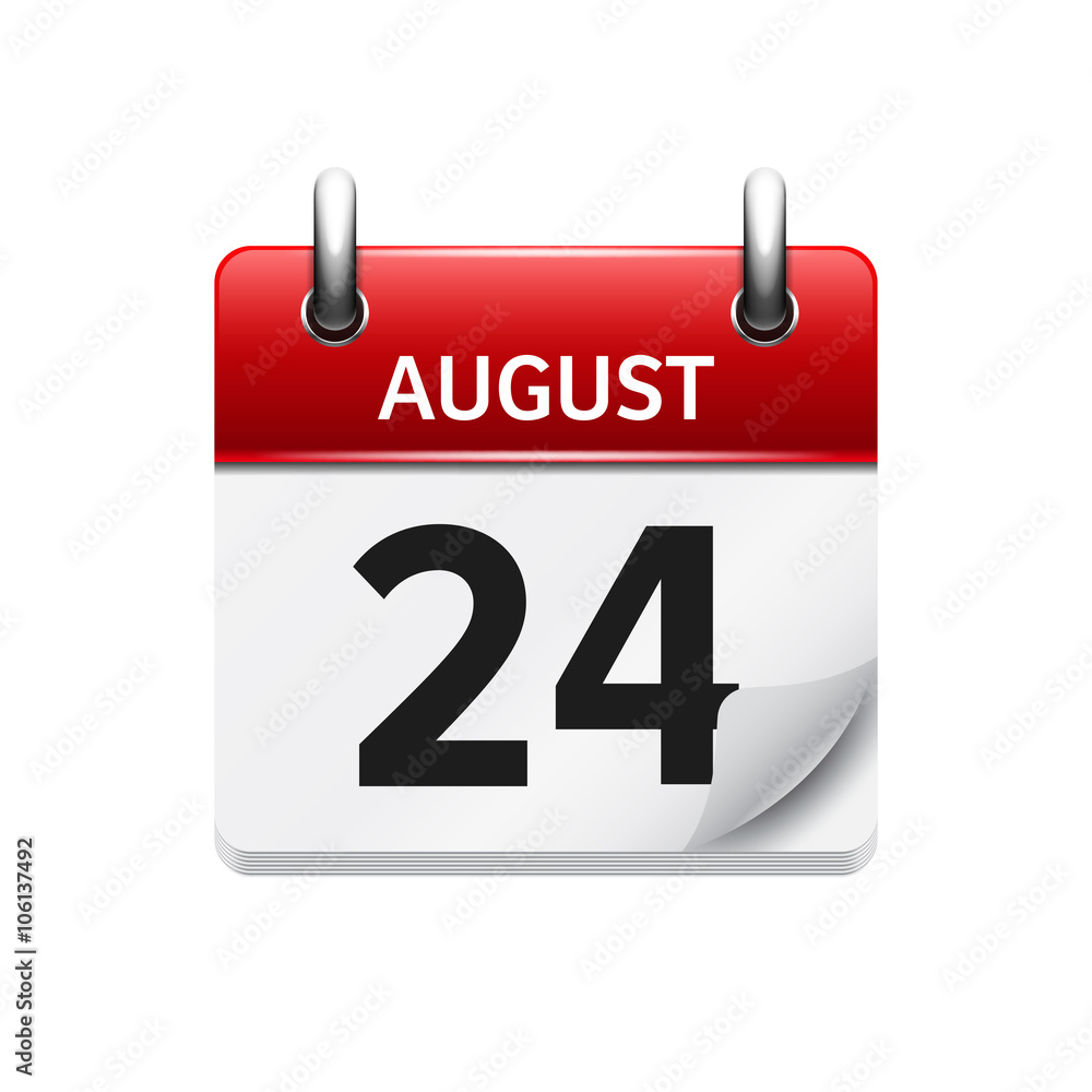 August 24. Vector flat daily calendar icon. Date and time, day, month. Holiday. August 24. Vector flat daily calendar icon. Date and time, day, month. Holiday.