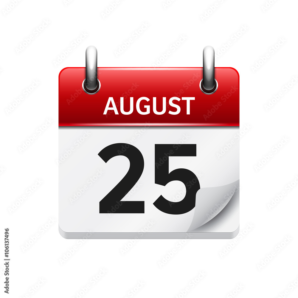 August 25. Vector flat daily calendar icon. Date and time, day, month. Holiday. August 25. Vector flat daily calendar icon. Date and time, day, month. Holiday.