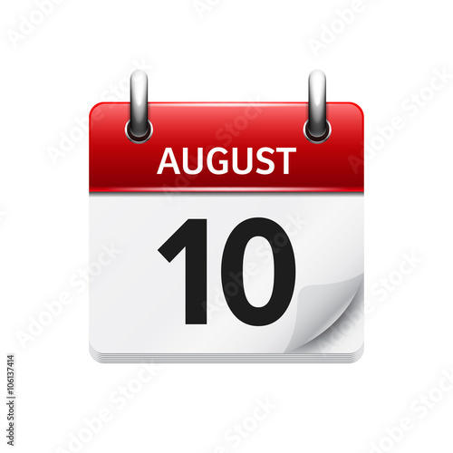August 10. Vector flat daily calendar icon. Date and time, day, month. Holiday.