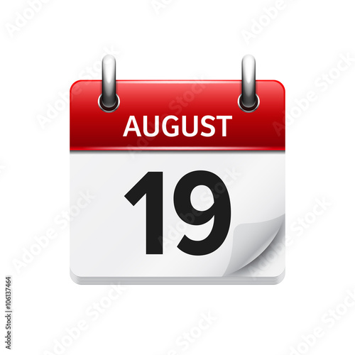 August 19. Vector flat daily calendar icon. Date and time, day, month. Holiday.