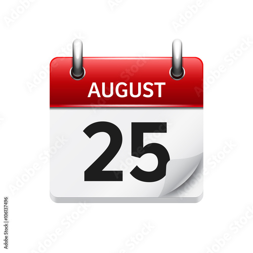 August 25. Vector flat daily calendar icon. Date and time, day, month. Holiday.