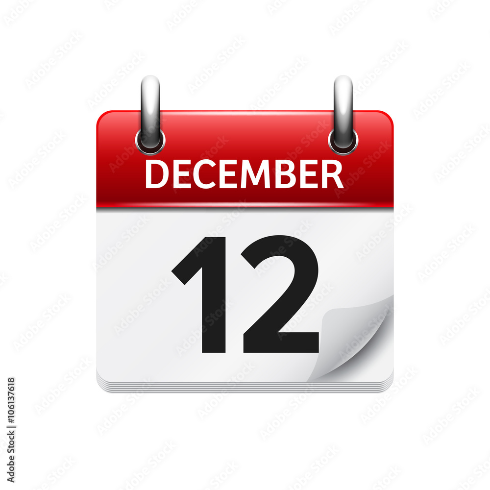 December 12 . Vector flat daily calendar icon. Date and time, day, month. Holiday. December 12 . Vector flat daily calendar icon. Date and time, day, month. Holiday.