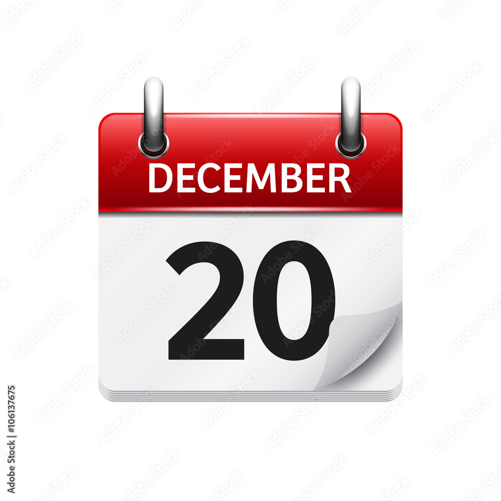 December 20. Vector flat daily calendar icon. Date and time, day, month. Holiday. December 20. Vector flat daily calendar icon. Date and time, day, month. Holiday.