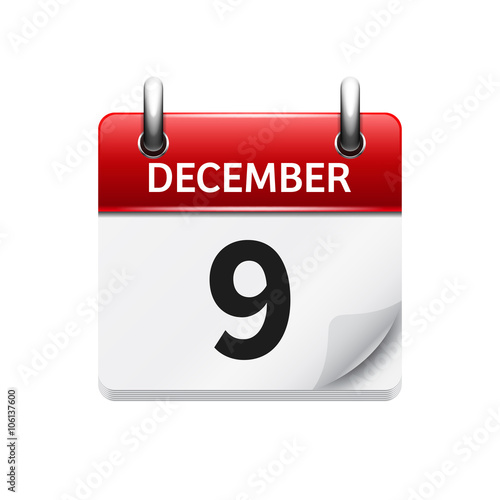 December  9. Vector flat daily calendar icon. Date and time, day, month. Holiday.