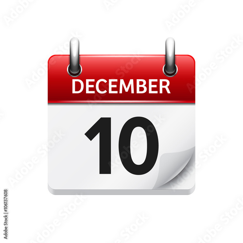 December  10. Vector flat daily calendar icon. Date and time, day, month. Holiday.