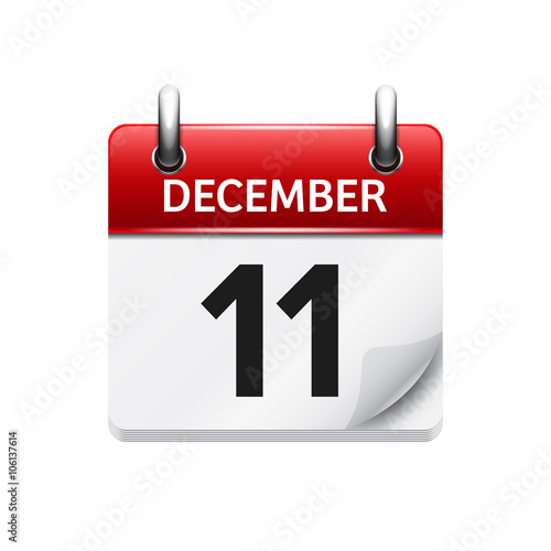 December  11. Vector flat daily calendar icon. Date and time, day, month. Holiday.