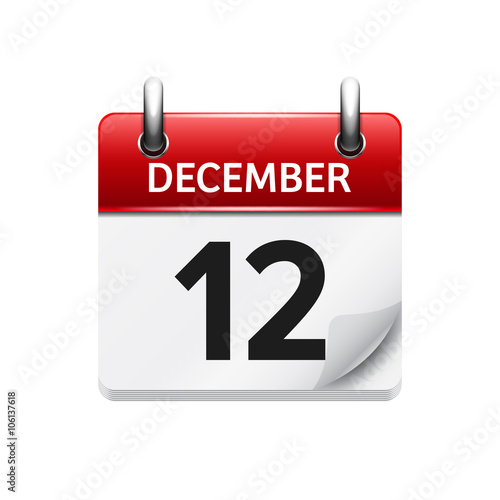 December 12 . Vector flat daily calendar icon. Date and time, day, month. Holiday.