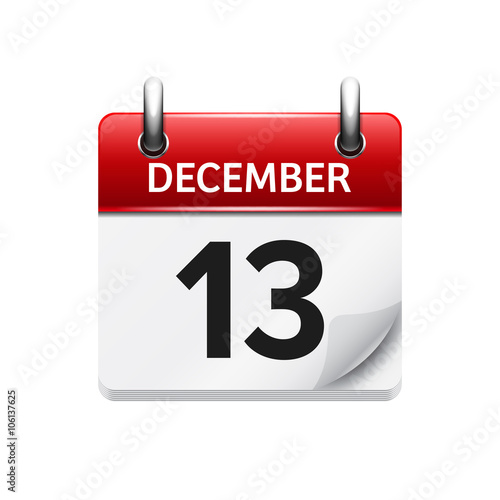 December 13 . Vector flat daily calendar icon. Date and time, day, month. Holiday.