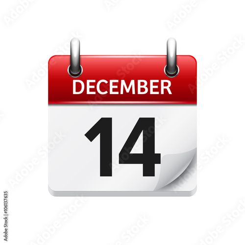 December  14. Vector flat daily calendar icon. Date and time, day, month. Holiday.
