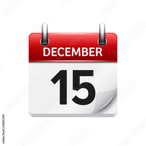 December  15. Vector flat daily calendar icon. Date and time, day, month. Holiday.