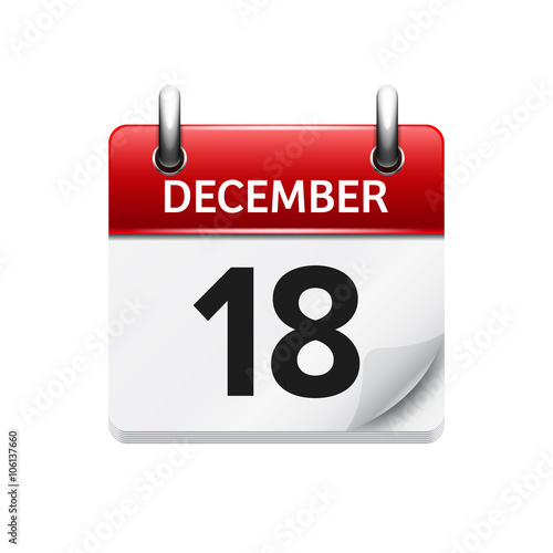 December  18. Vector flat daily calendar icon. Date and time, day, month. Holiday.