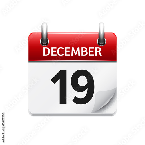 December 19 . Vector flat daily calendar icon. Date and time, day, month. Holiday.