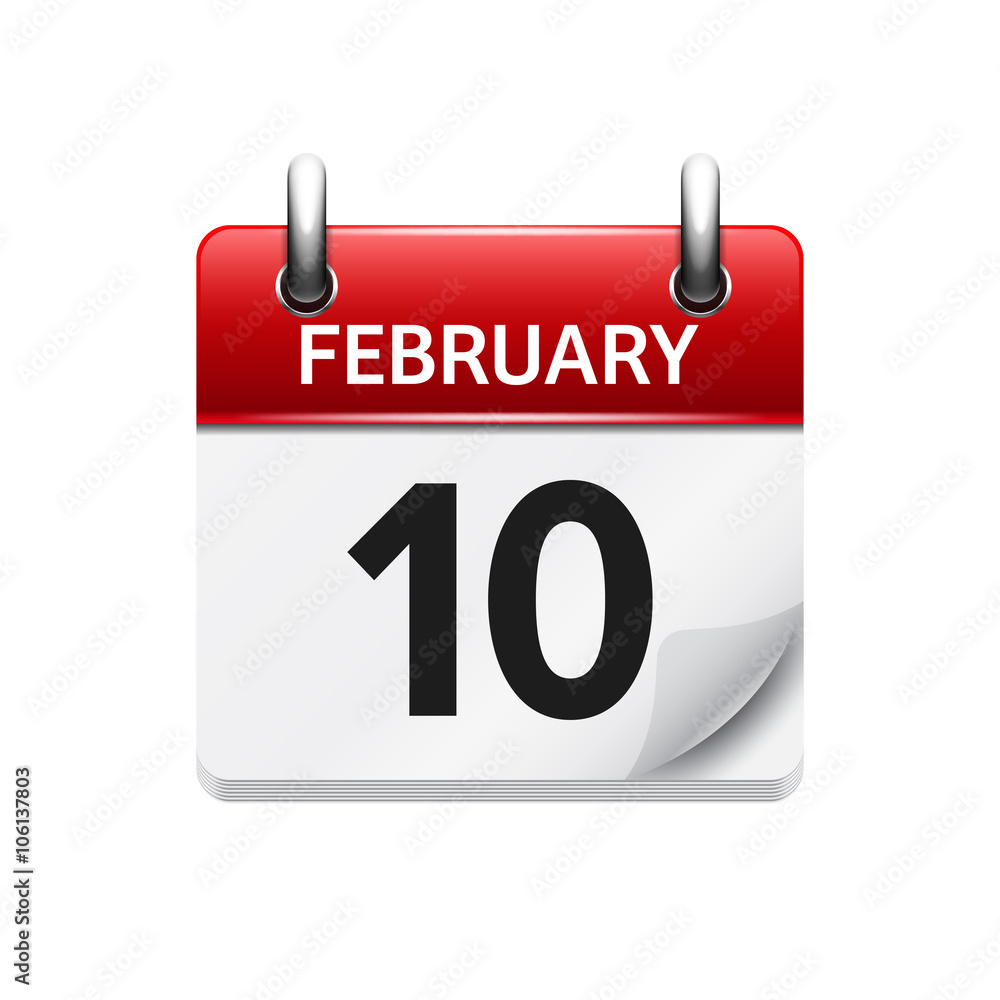 February 10. Vector flat daily calendar icon. Date and time, day, month. Holiday. February 10. Vector flat daily calendar icon. Date and time, day, month. Holiday.
