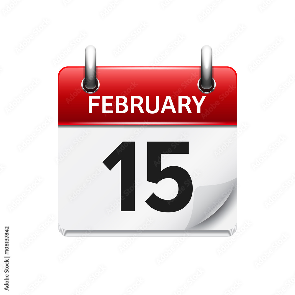 February 15. Vector flat daily calendar icon. Date and time, day, month. Holiday. February 15. Vector flat daily calendar icon. Date and time, day, month. Holiday.