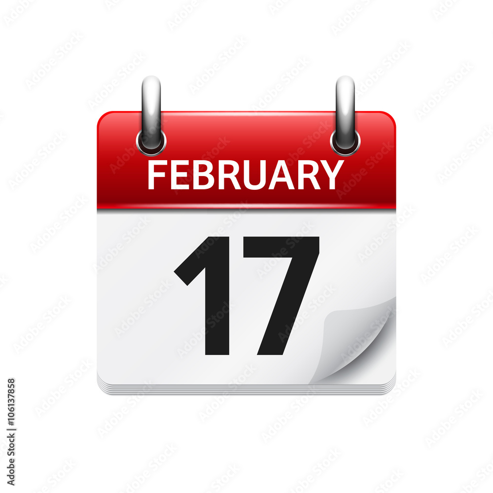 February 17. Vector flat daily calendar icon. Date and time, day, month. Holiday. February 17. Vector flat daily calendar icon. Date and time, day, month. Holiday.