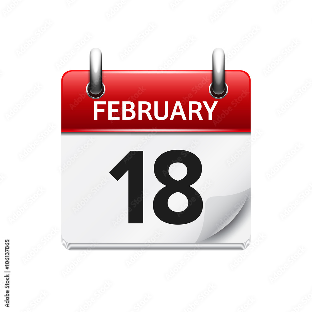 February 18. Vector flat daily calendar icon. Date and time, day, month. Holiday. February 18. Vector flat daily calendar icon. Date and time, day, month. Holiday.