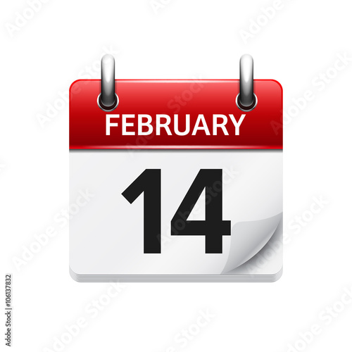 February 14. Vector flat daily calendar icon. Date and time, day, month. Holiday.