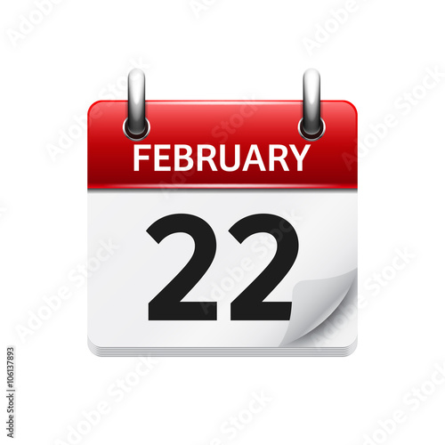 February 22. Vector flat daily calendar icon. Date and time, day, month. Holiday.
